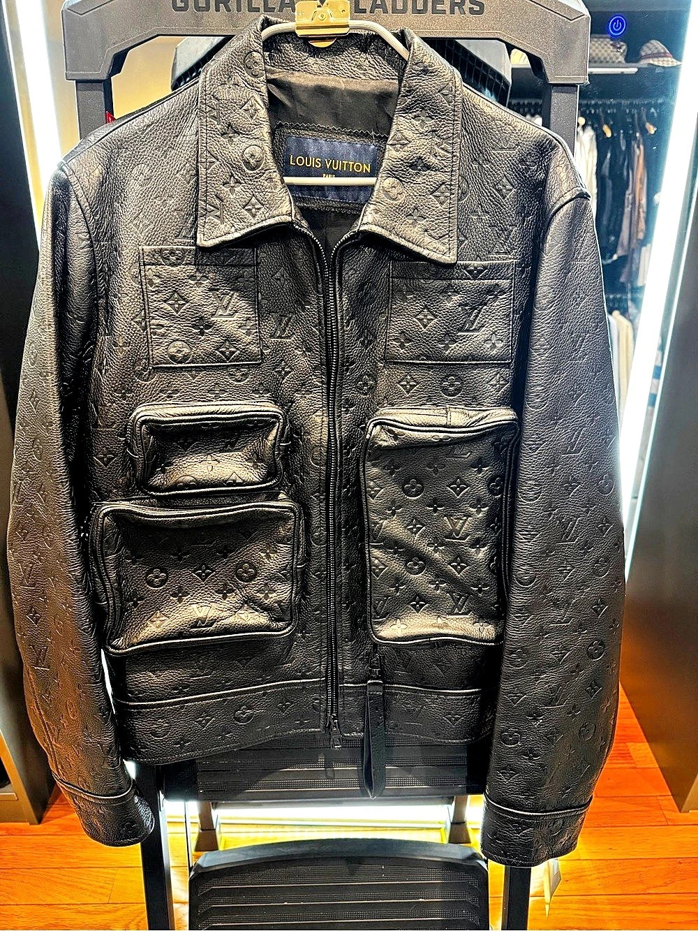 Louis Vuitton Monogram Embossed Leather Utility Jacket Black